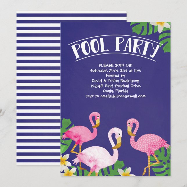 Party för sommarFlamingobassäng Inbjudningar (Fram/baksida)