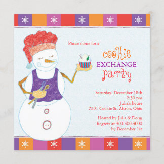 Party för Swap för kaka för snögubbekockhelgdag Inbjudningar