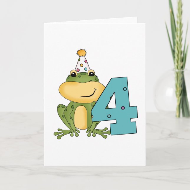 Party Frog 4e födelsedagen T-shirts och presenter Kort (Framsida)