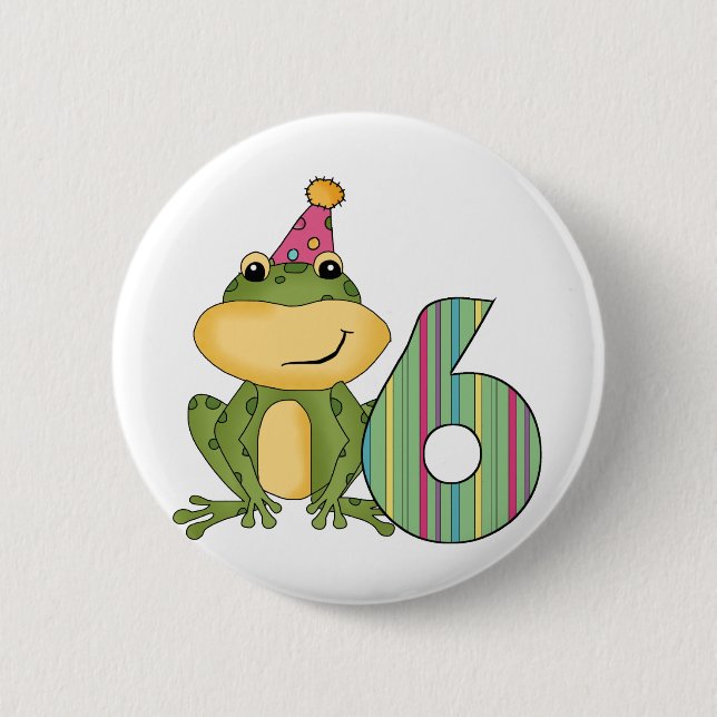 Party Frog 6e Birthday T-shirts and Gifts Knapp (Framsida)
