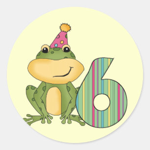 Party Frog 6e Birthday T-shirts and Gifts Runt Klistermärke