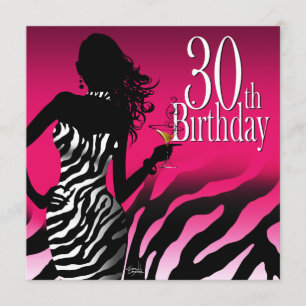 Party Fuschia för granatsebra30års födelsedag Inbjudningar