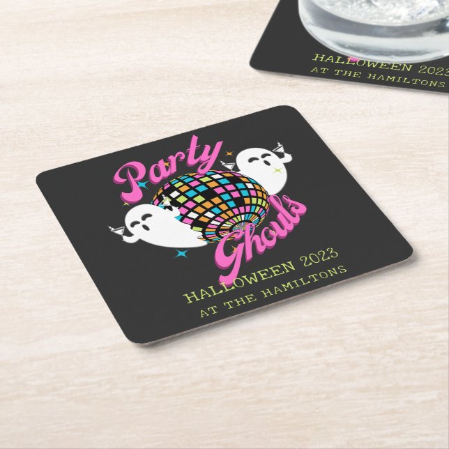 Party Ghouls Retro Halloween Spöken Underlägg Papper Kvadrat (Vinklad)