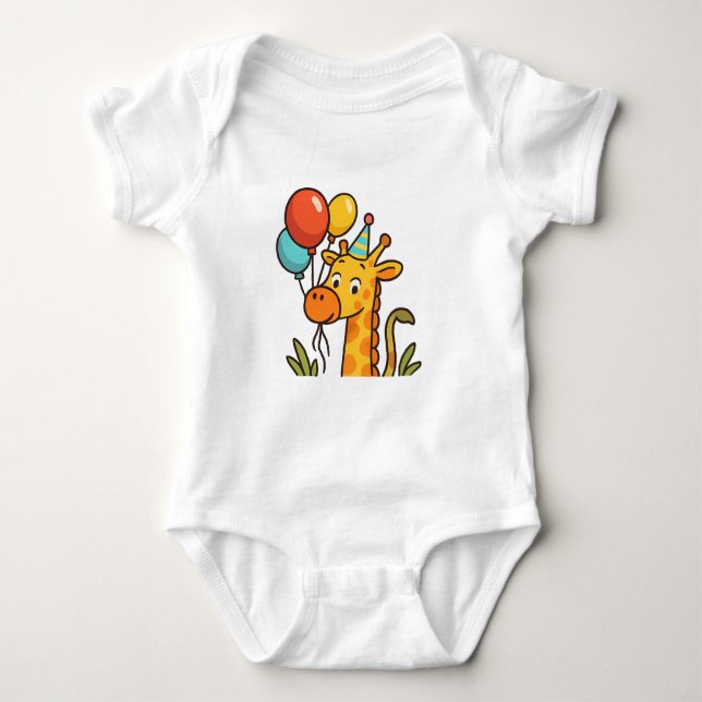 Party Giraffe Baby Tee med ballonger och gigles (Framsida)