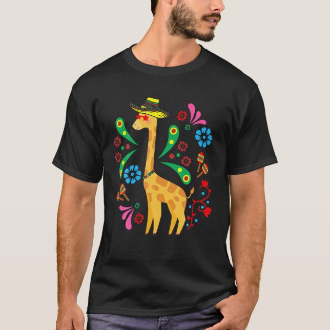 Party Giraffe Sombrero Funny Cinco De Mayo Mexican T Shirt (Framsida)