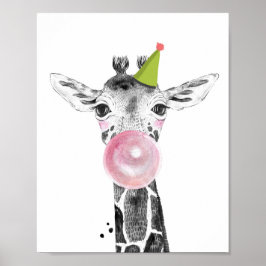 Party Giraffe Vild Safari Animals Birthday Decor Poster