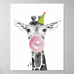 Party Giraffe Vild Safari Animals Birthday Decor Poster