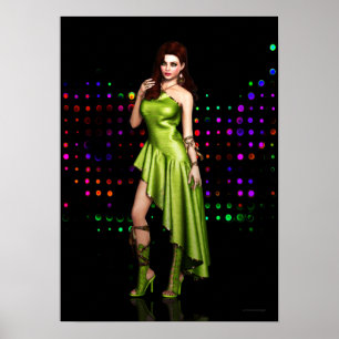 Party Girl in Grönt Dress Digital Artwork Poster