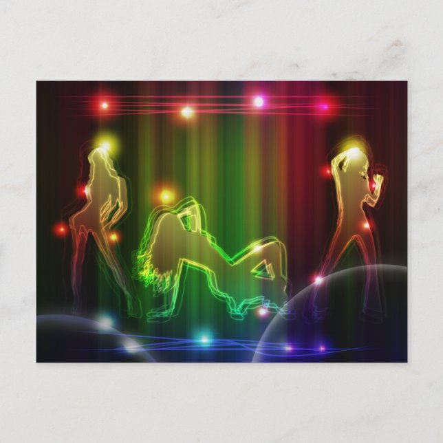 Party Girls Modern Trendig Neon Ljus Vykort (Framsida)