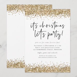 Party Glam guld, jultomten i Glitter Inbjudningar