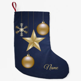 Party Golden Ornaments Navy Blue Elegant Liten Julstrumpa