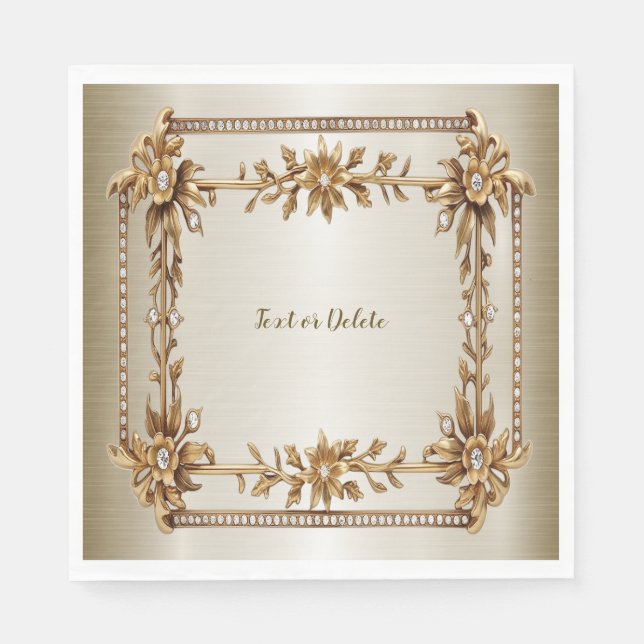 Party Guld Ornate Rectangle Dimond Flowers Shiny Pappersservett (Framsidan)
