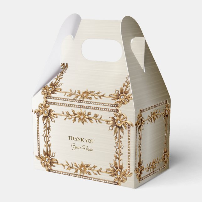 Party Guld Ornate Rectangle Dimond Flowers Shiny Presentaskar (Framsidan Sidan)