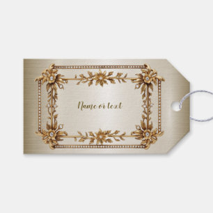 Party Guld Ornate Rectangle Dimond Flowers Shiny Presentetikett