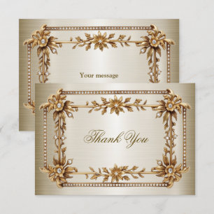 Party Guld Ornate Rectangle Dimond Flowers Shiny Tack Kort