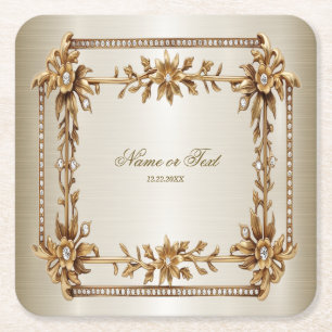 Party Guld Ornate Rectangle Dimond Flowers Shiny Underlägg Papper Kvadrat
