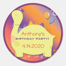 Party Hat Dinosaur Barn Födelsedagsfest Stickers Runt Klistermärke