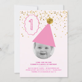 Party Hat - Flickor, inbjudan på födelsedagen