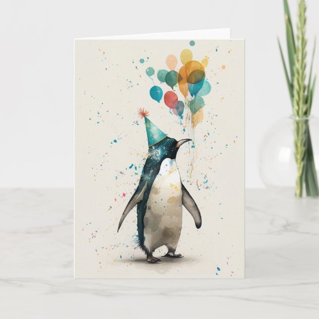Party Hat Penguin-hälsningskort Kort (Framsida)