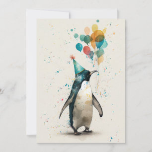 Party Hat Penguin-kort för flata hälsningar Tack Kort
