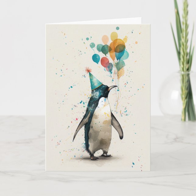 Party Hat Penguin-kort för vikande hälsning Tack Kort (Framsida)