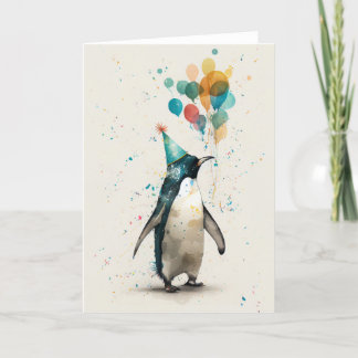 Party Hat Penguin-kort för vikande hälsning Tack Kort