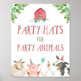 Party Hats Boskap Barnyard Boy Birthday Poster