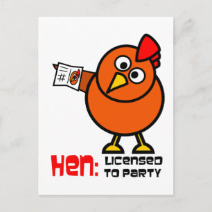 Party Hen White Vykort