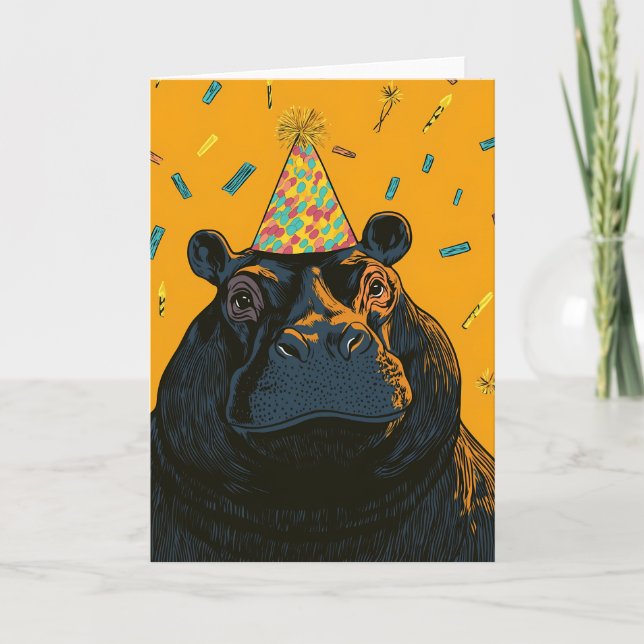 Party Hippo-födelsedagskort Kort (Framsida)
