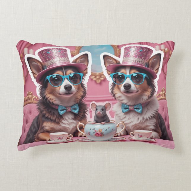 Party Hundar och en mus, Klass A-bomull Prydnadskudde (Framsidan)