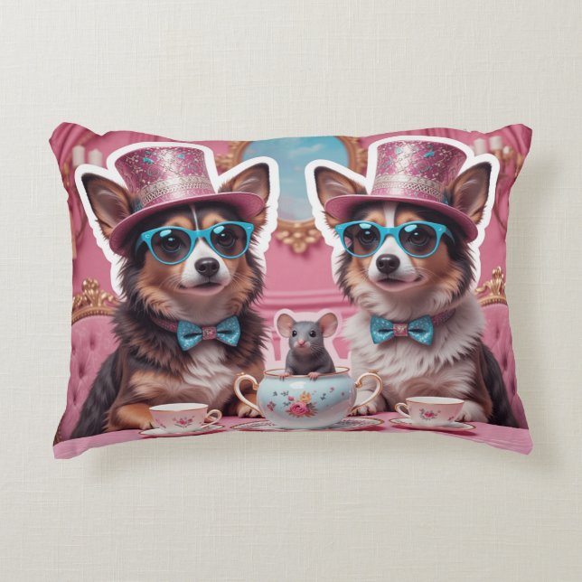 Party Hundar och en mus Prydnadskudde (Framsidan)