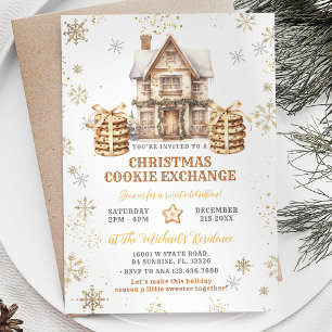 Party i Guld Snowflake Exchange på julkaka Inbjudningar