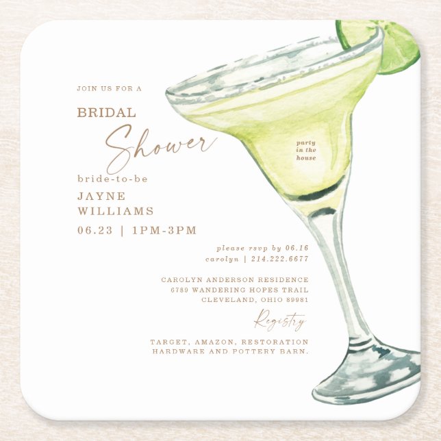 Party i House Margarita White Möhippa Underlägg Papper Kvadrat (Framsidan)