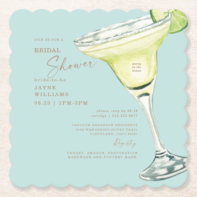 Party i huset Margarita Turquise Shower Underlägg Papper (Framsida)