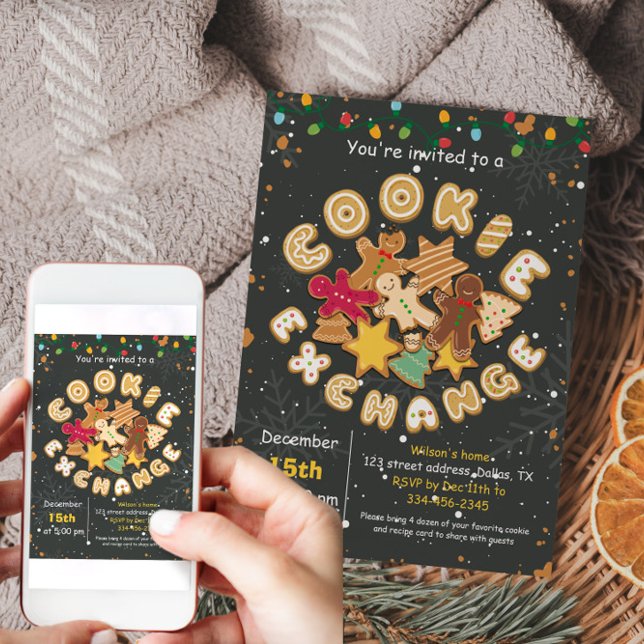 Party i i Cookie Exchange Gingerbröd Inbjudningar (Christmas Cookie Exchange Gingerbread Party Invitation)
