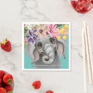Party i jungdjungeln Cute elephant rosa teal baby  Pappersservett