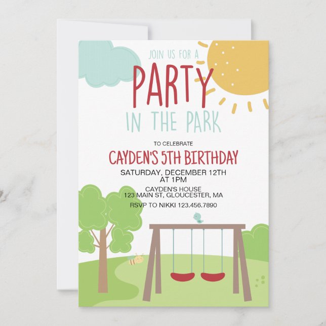 Party i Park Playground Birthday Inbjudningar (Framsida)