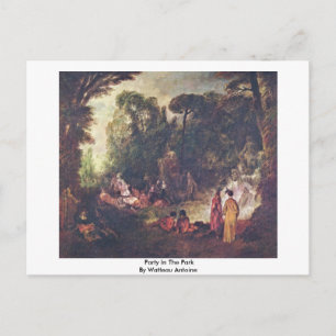 Party i parken efter Watteau Antoine Vykort