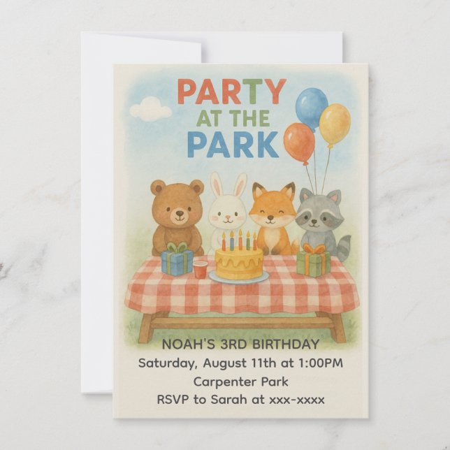 Party i parkens födelsedagsinbjudan inbjudningar (Framsida)