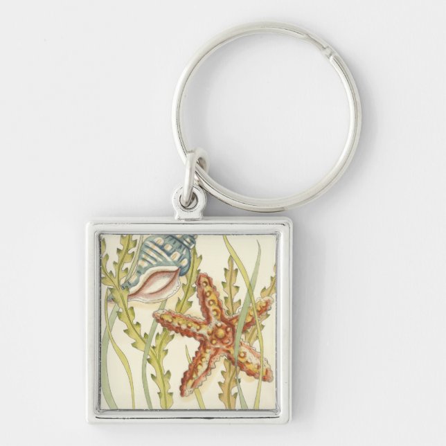 Party i Snäckan vid flera Färg Fyrkantig Silverfärgad Nyckelring (Framsidan)