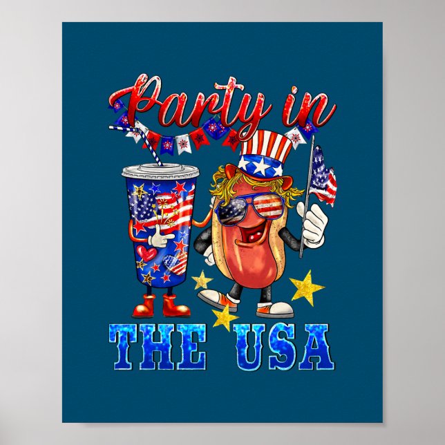 Party i USA 4:e juli Hotdog Älskare Funny Poster (Framsidan)