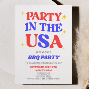 Party i USA 4 juli: Retro BBQ Party Inbjudningar