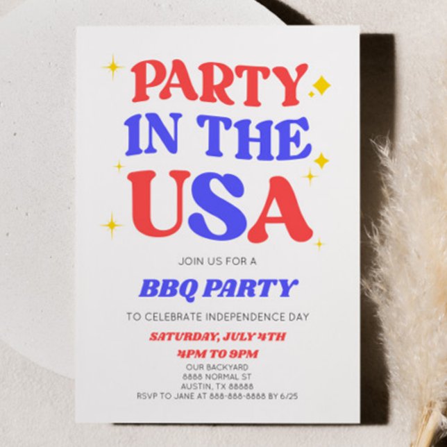 Party i USA 4 juli: Retro BBQ Party Inbjudningar (Skapare uppladdad)