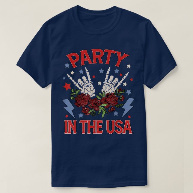 Party i USA 4 juli Skeleton Händer Patrio T Shirt (Design framsida)