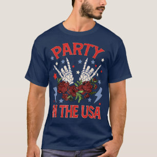 Party i USA 4 juli Skeleton Händer Patrio T Shirt