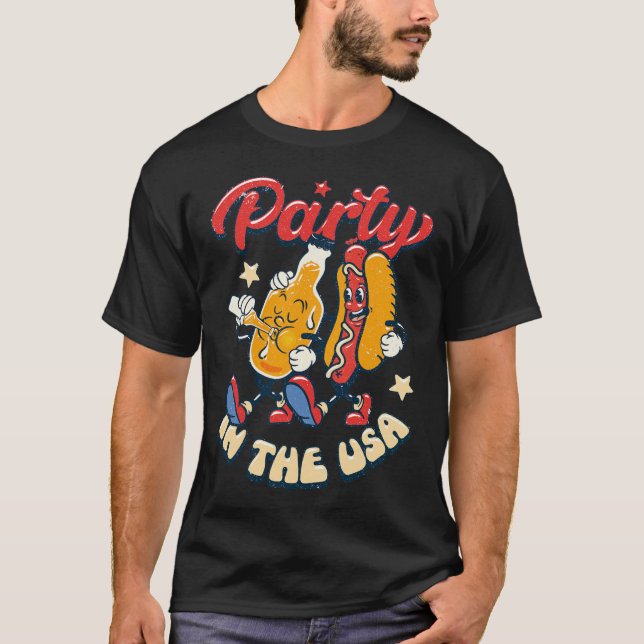 Party i USA den 4 juli Independence day USA T Shirt (Framsida)