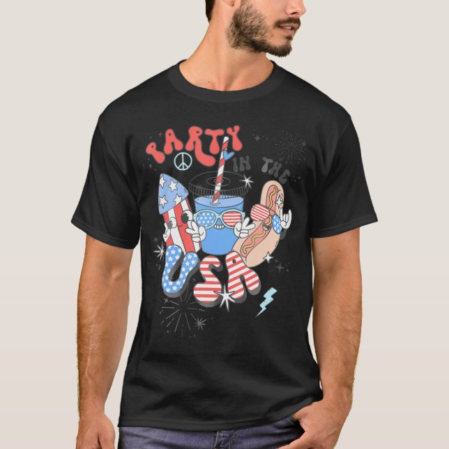 Party i USA flagga, 4:e juli, patriotisk T Shirt (Framsida)
