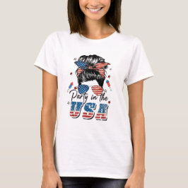 Party I USA Flickor 4:e juli Messy Bun T Shirt