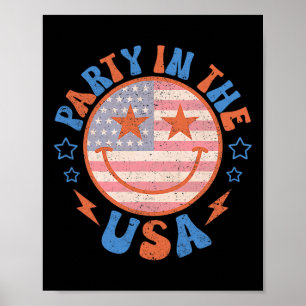 Party I Usa Glad Ansikte Leende Amerikansk Flagga Poster