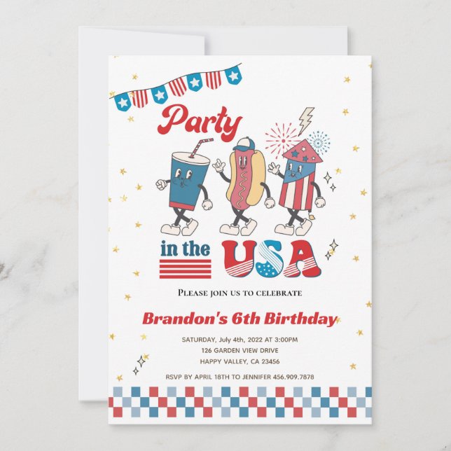 Party i USA Kid Boy Birthday American Middag Inbjudningar (Framsida)